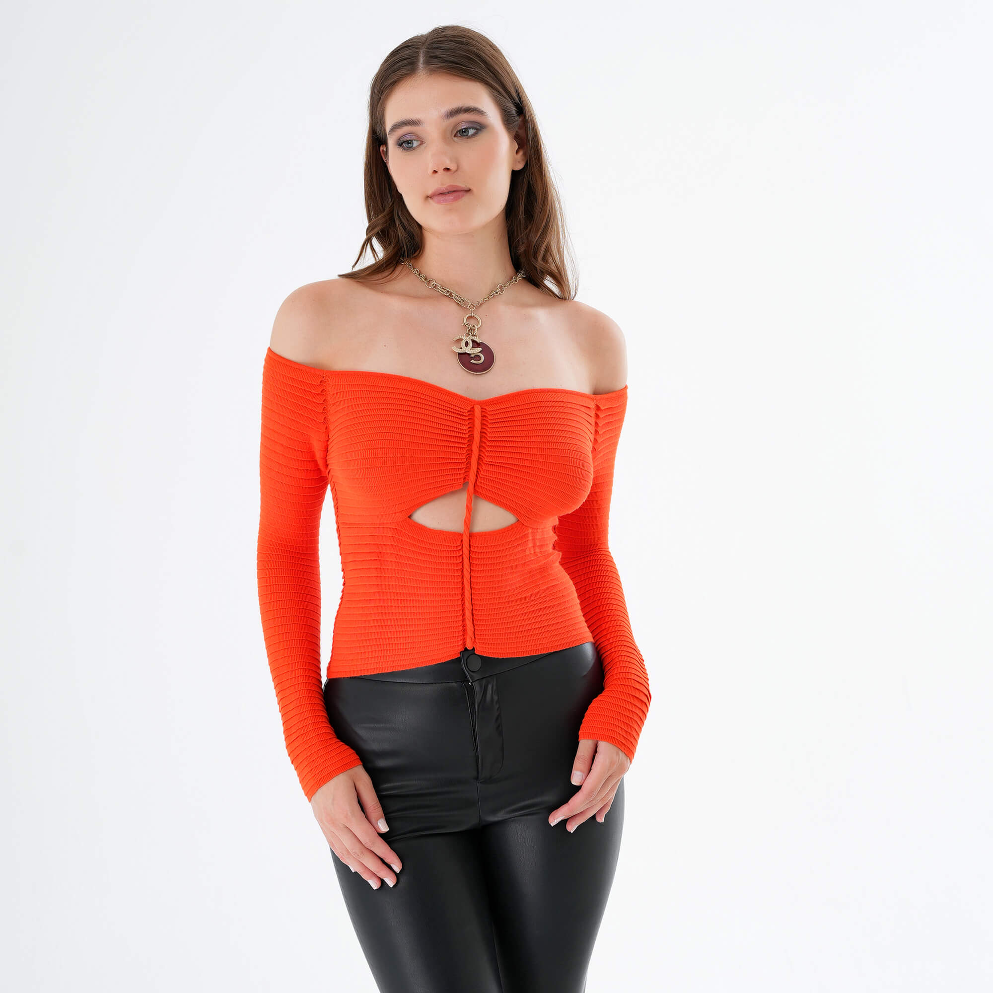 Altuzzara -Adan Orange cutout off-shoulder knit top